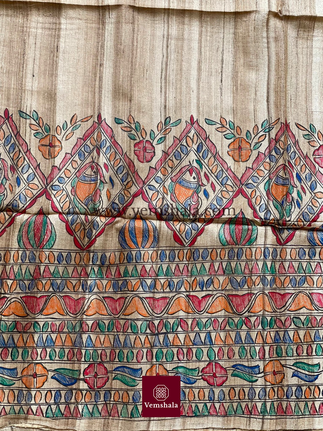 Natural / Multi Madhubani Silk Saree - Vemshala