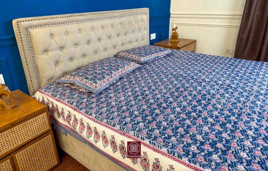 Sanganeri Floral Cotton Bedsheet - Deep Lavender