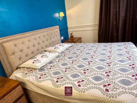 Sanganeri Trade mark Hand Block Print Cotton Bedsheet