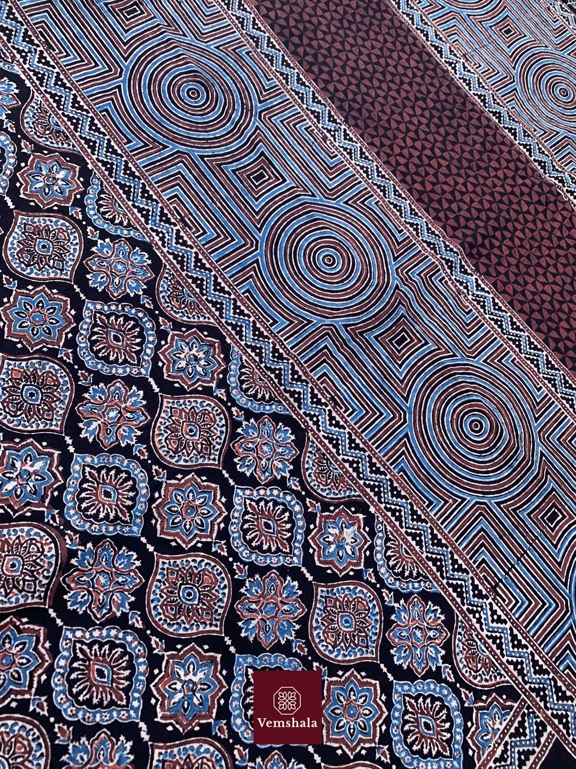 Black/ Indigo Ajrakh Cotton Saree : Shyama - Vemshala