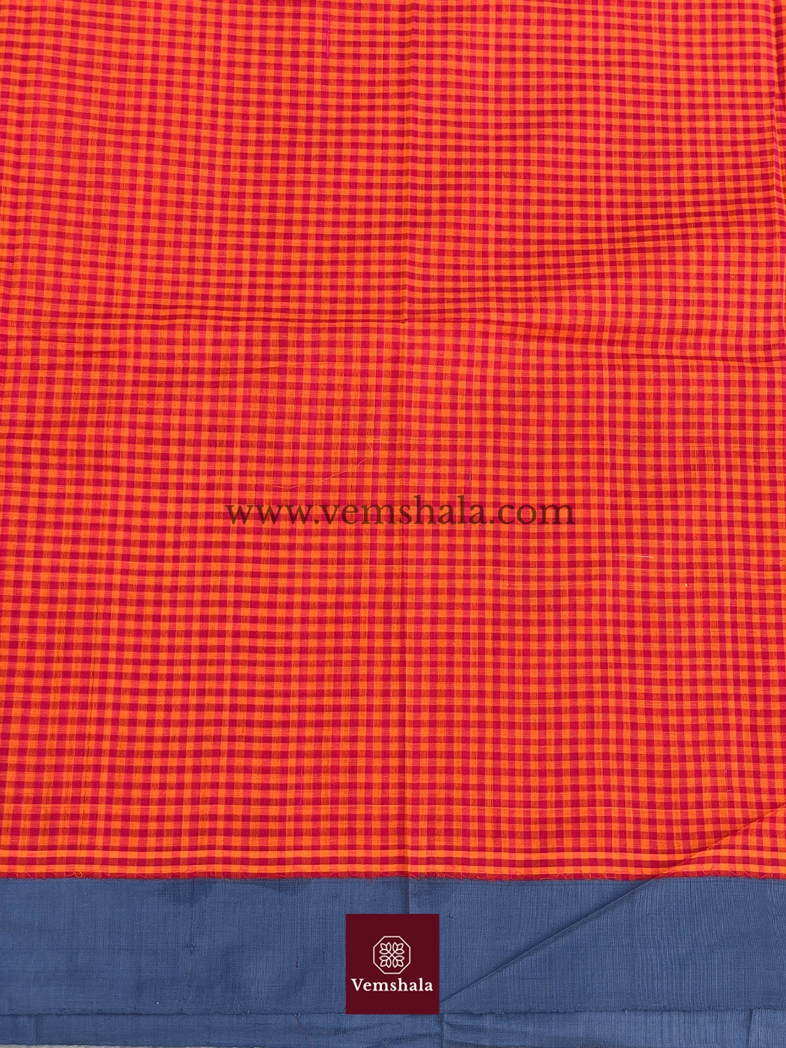 Orange / Pink / Grey Ponduru Cotton Saree :Kunji - Vemshala