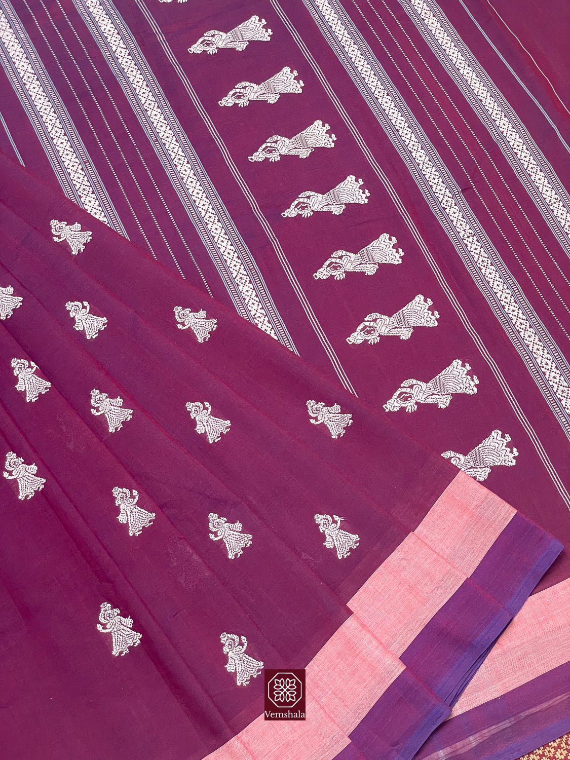 Dark Pink Gollabhama Cotton Saree - Baagh