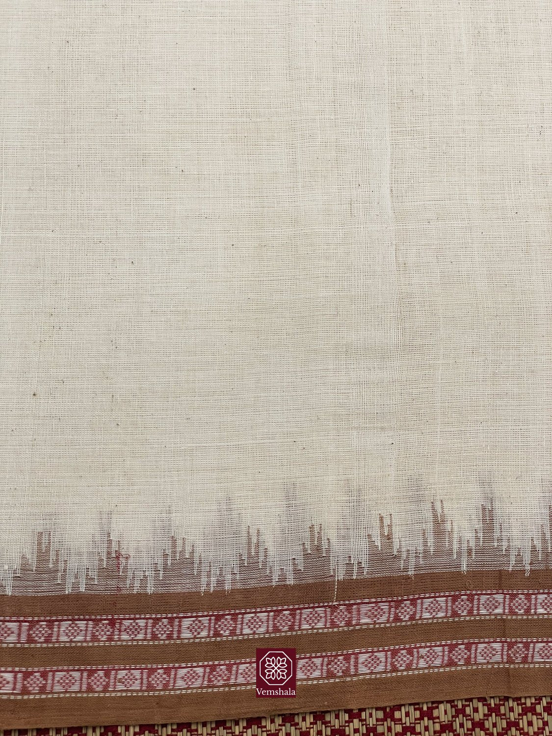 Ecru - Bronze Ponduru Cotton Dobby Border Saree - Baagh