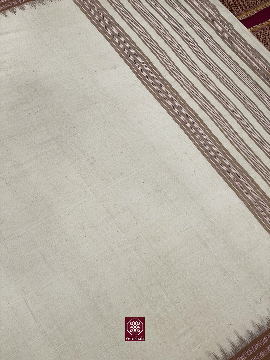 Ecru - Bronze Ponduru Cotton Dobby Border Saree - Baagh