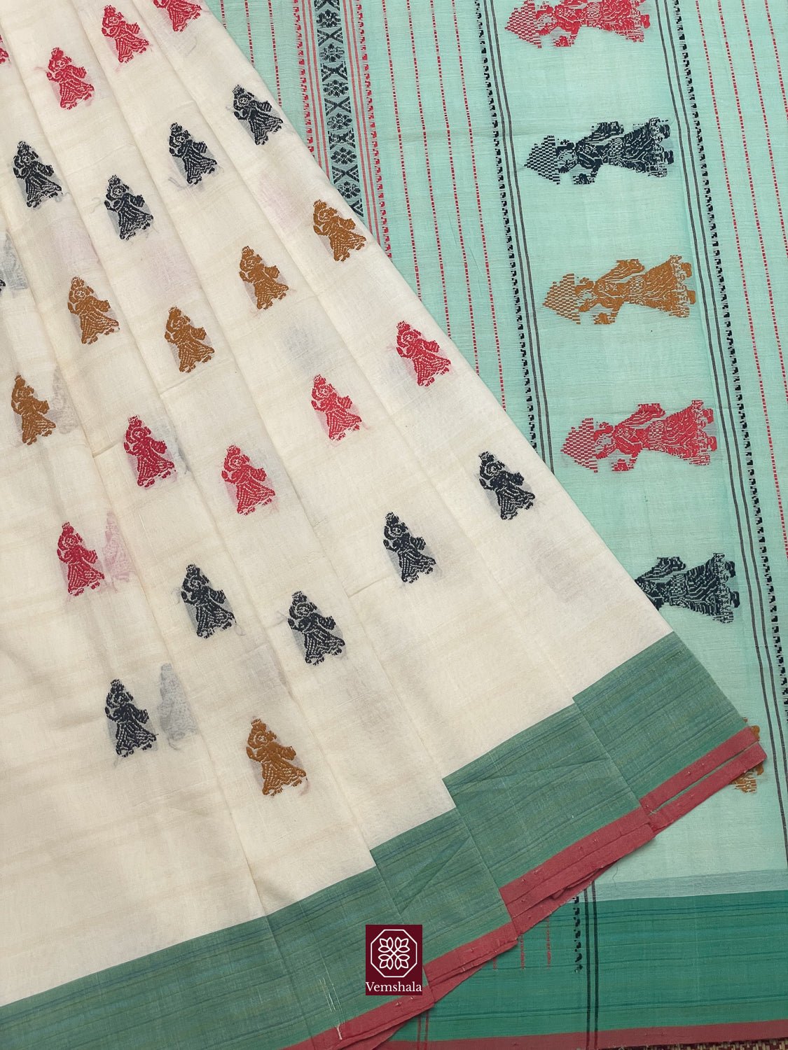 Ecru / Grey / Pink Gollabhama Cotton Saree - Baagh