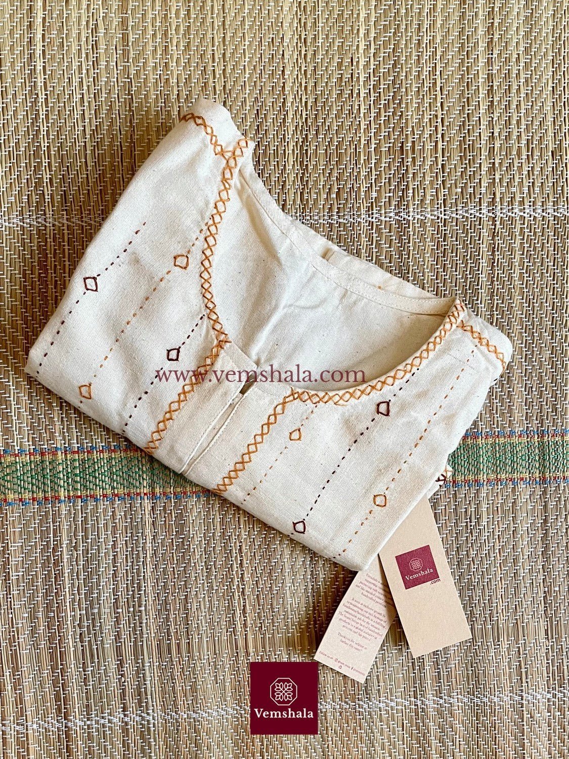 Ecru / Mustard / Brown Hand Embroidered Blouse - Baagh