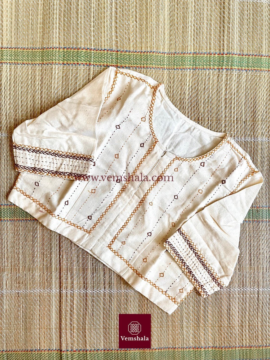 Ecru / Mustard / Brown Hand Embroidered Blouse - Baagh