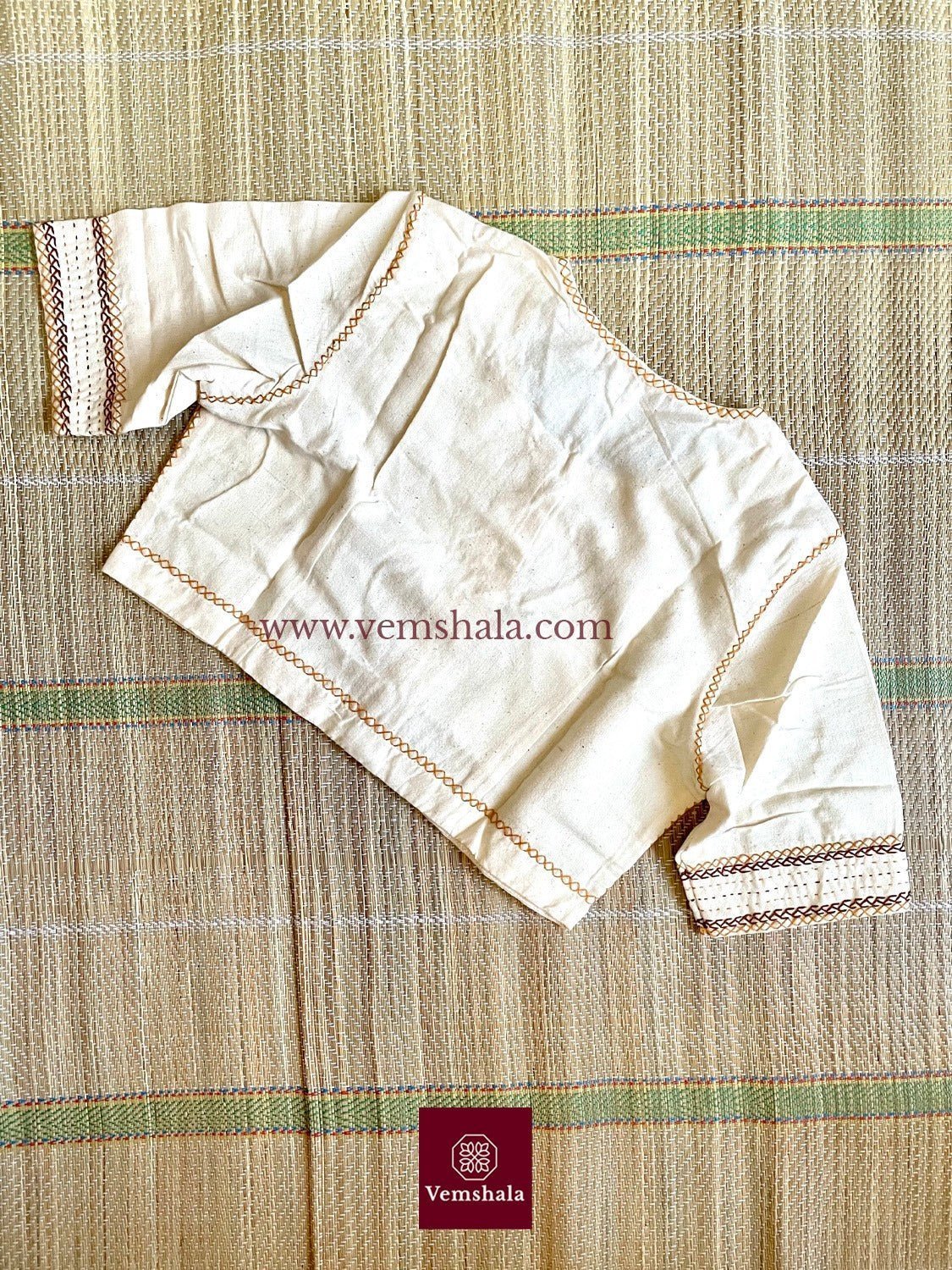 Ecru / Mustard / Brown Hand Embroidered Blouse - Baagh