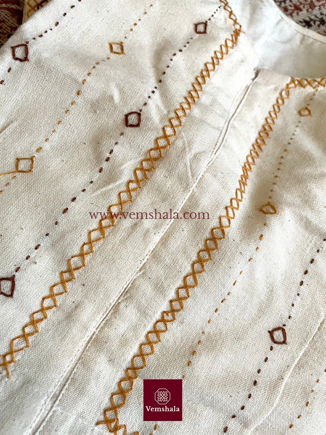 Ecru / Mustard / Brown Hand Embroidered Blouse - Baagh