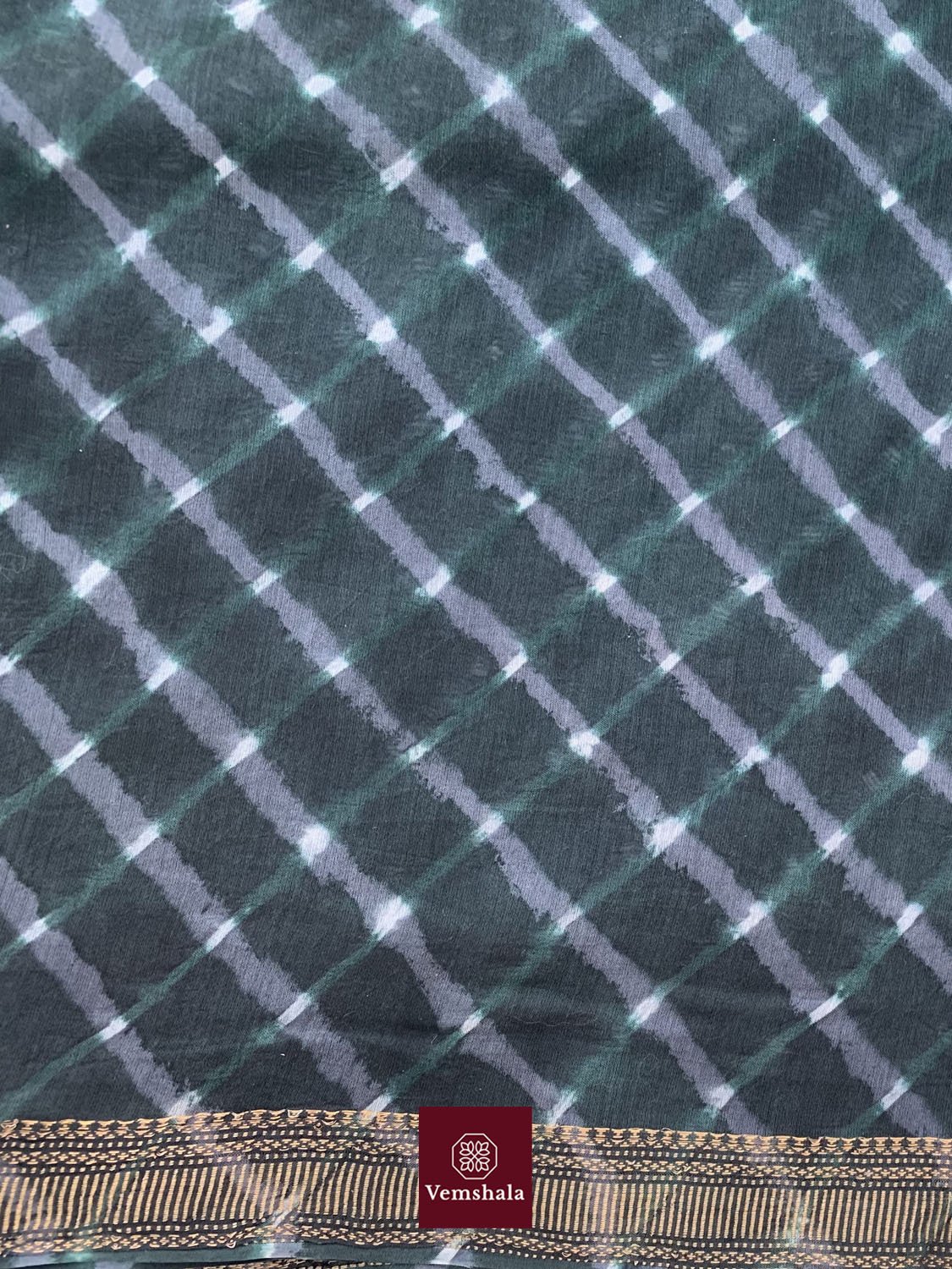 Moss green / Grey Leheriya Chanderi Saree : Noori - Vemshala