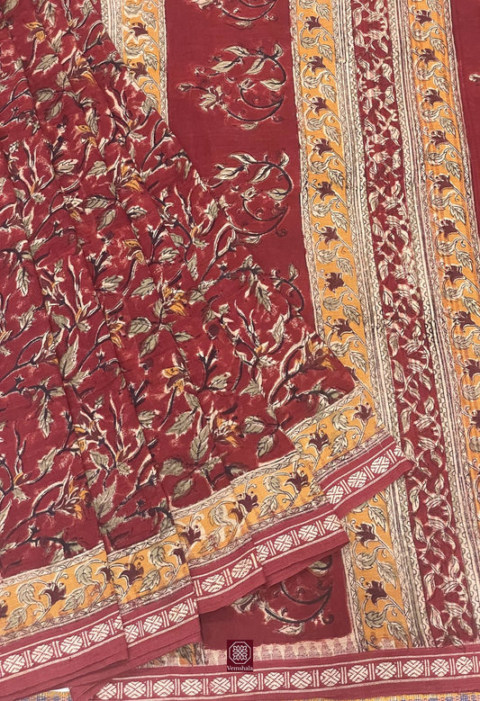 Pedna Kalamkari Handblock Ponduru Cotton Saree - Vemshala