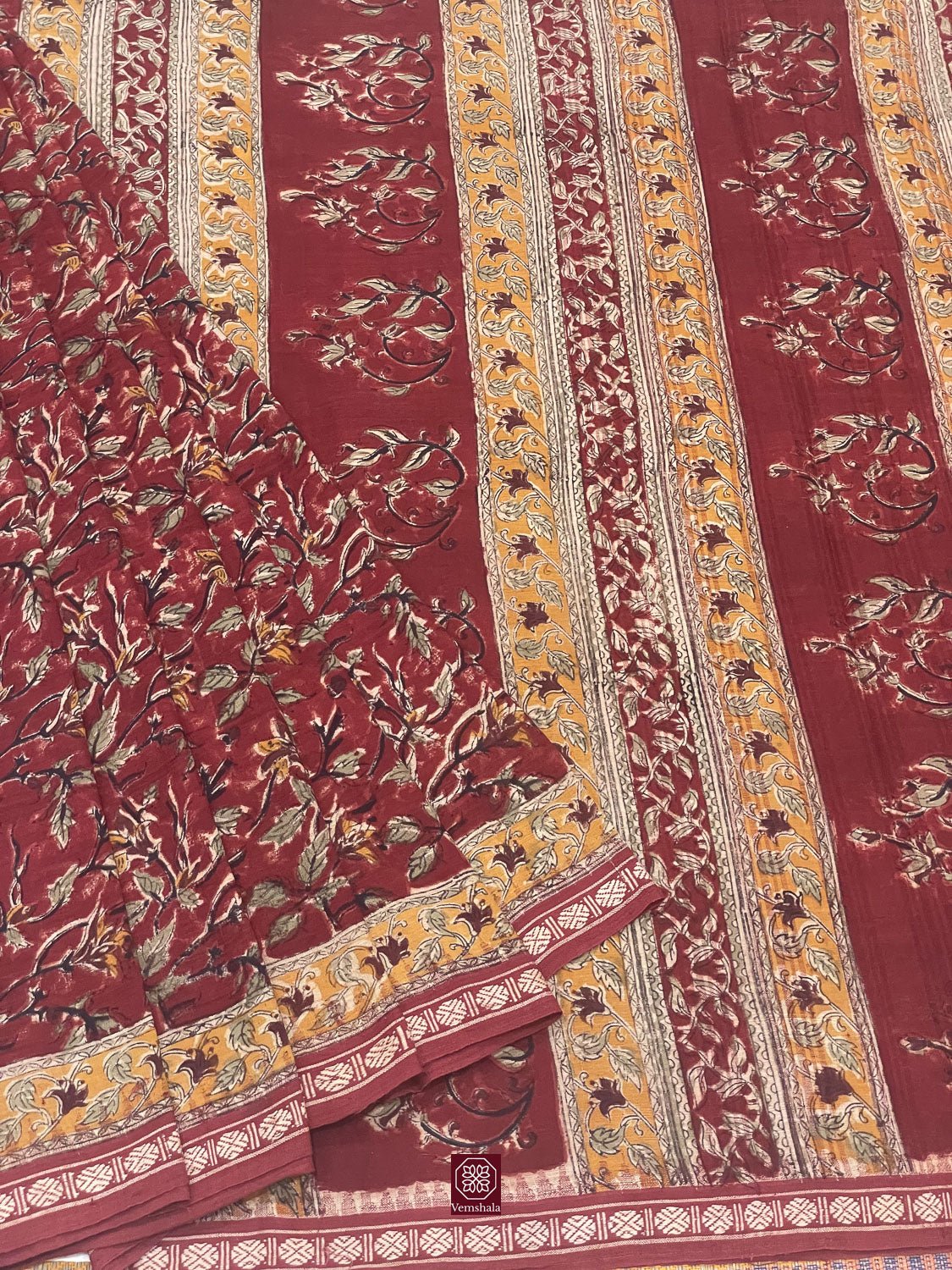 Pedna Kalamkari Handblock Ponduru Cotton Saree - Vemshala