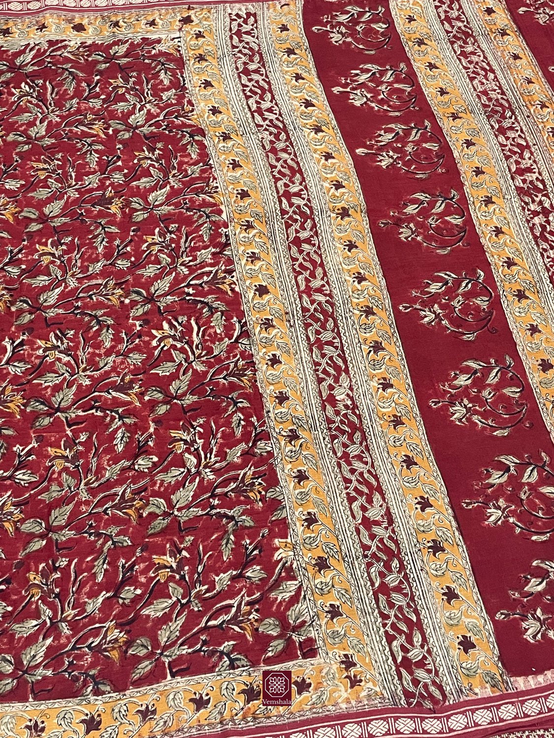 Pedna Kalamkari Handblock Ponduru Cotton Saree - Vemshala