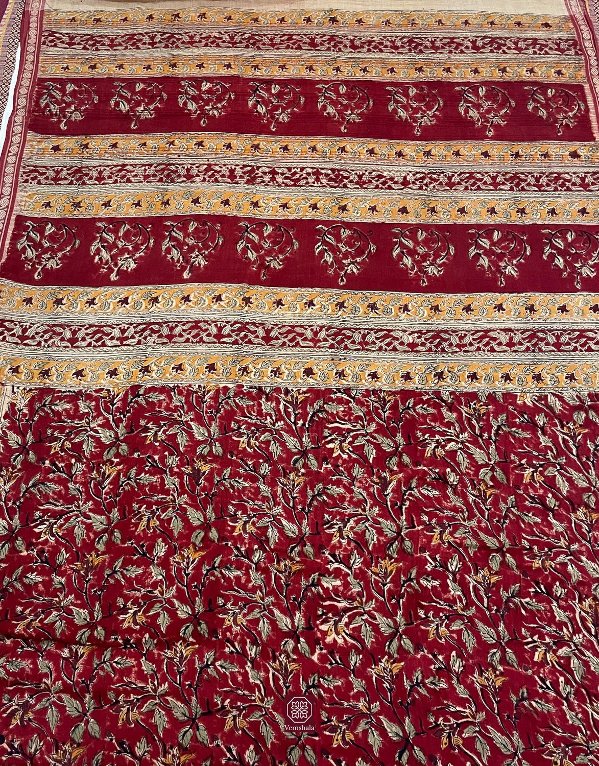 Pedna Kalamkari Handblock Ponduru Cotton Saree - Vemshala