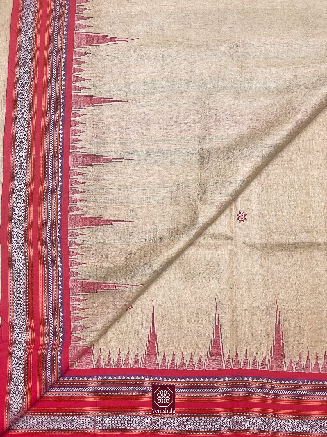Red / Blue Jala Karvati Kinar Tussar Silk Saree - Vemshala