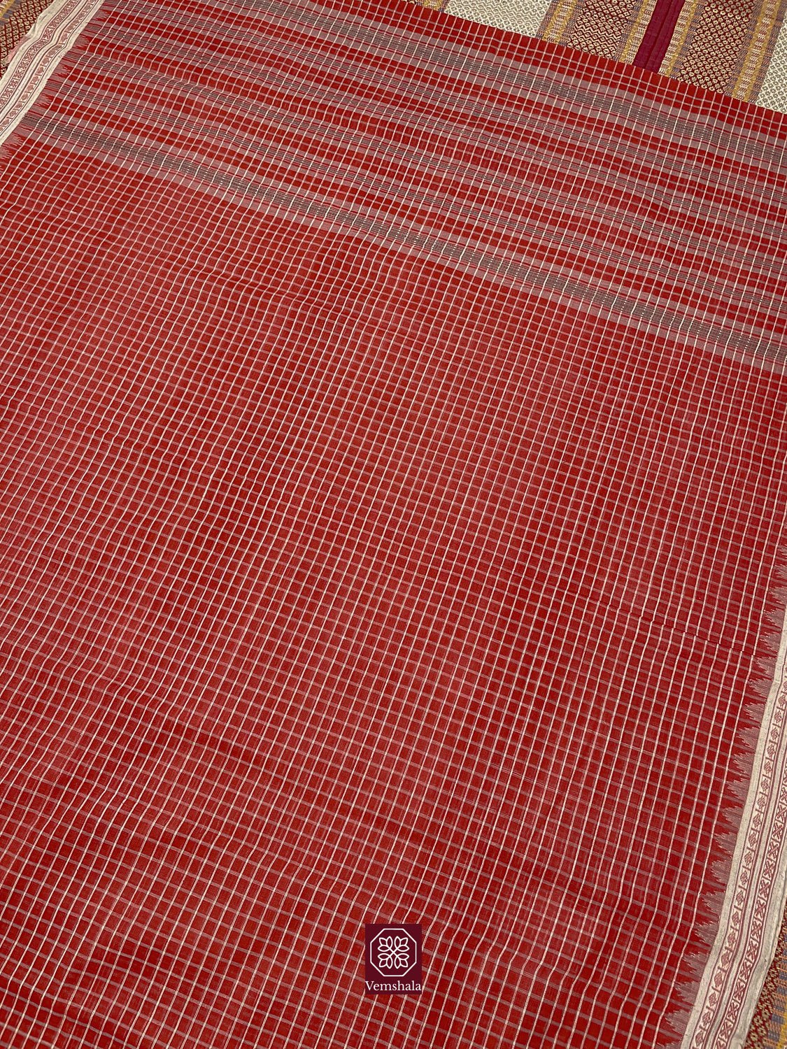 Red Checks Ponduru Cotton Saree - Vemshala