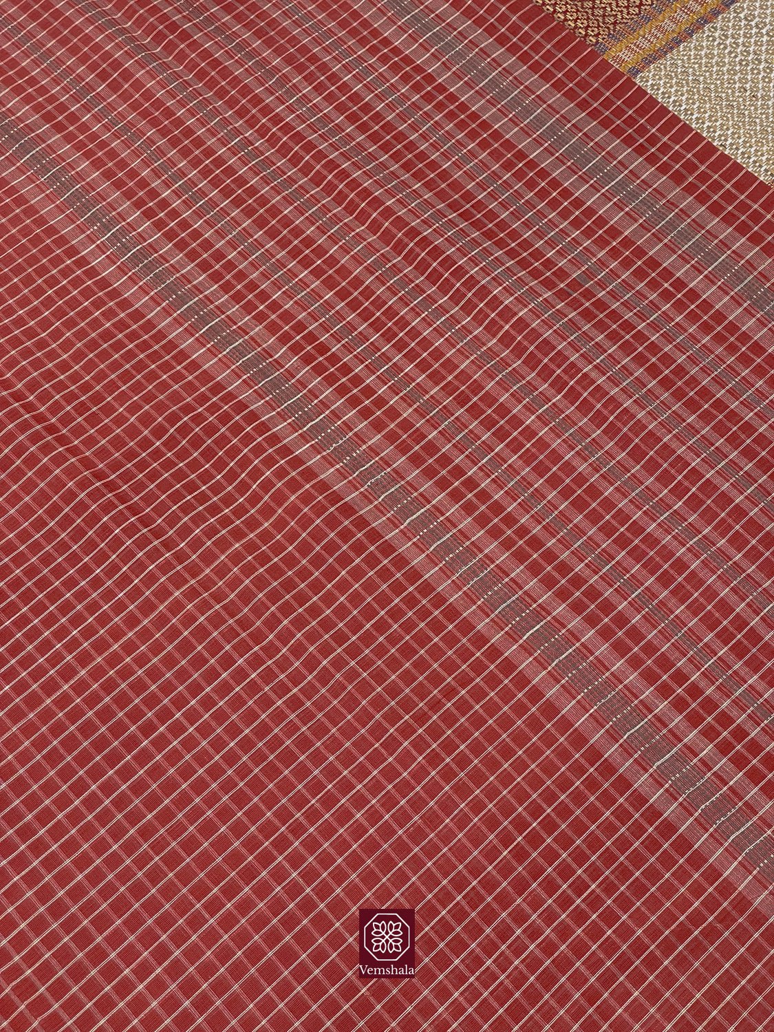 Red Checks Ponduru Cotton Saree - Vemshala