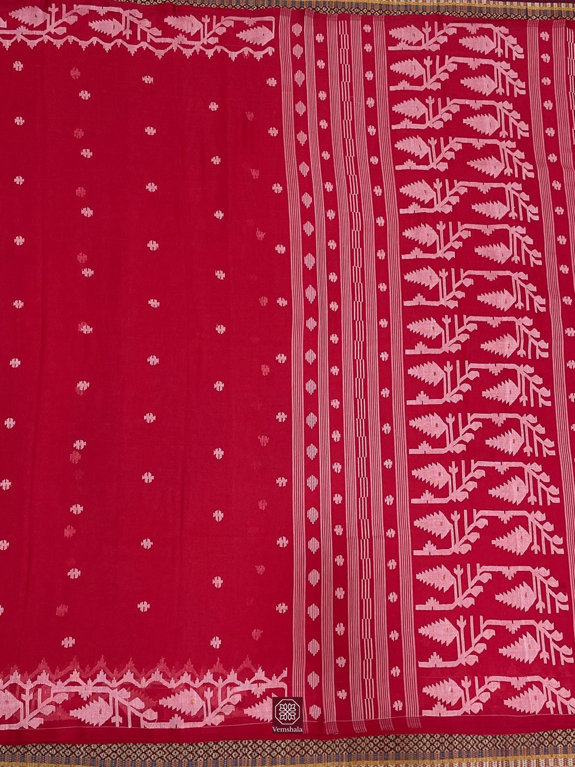 Red / Ecru Cotton Jamdaani Saree - Vemshala