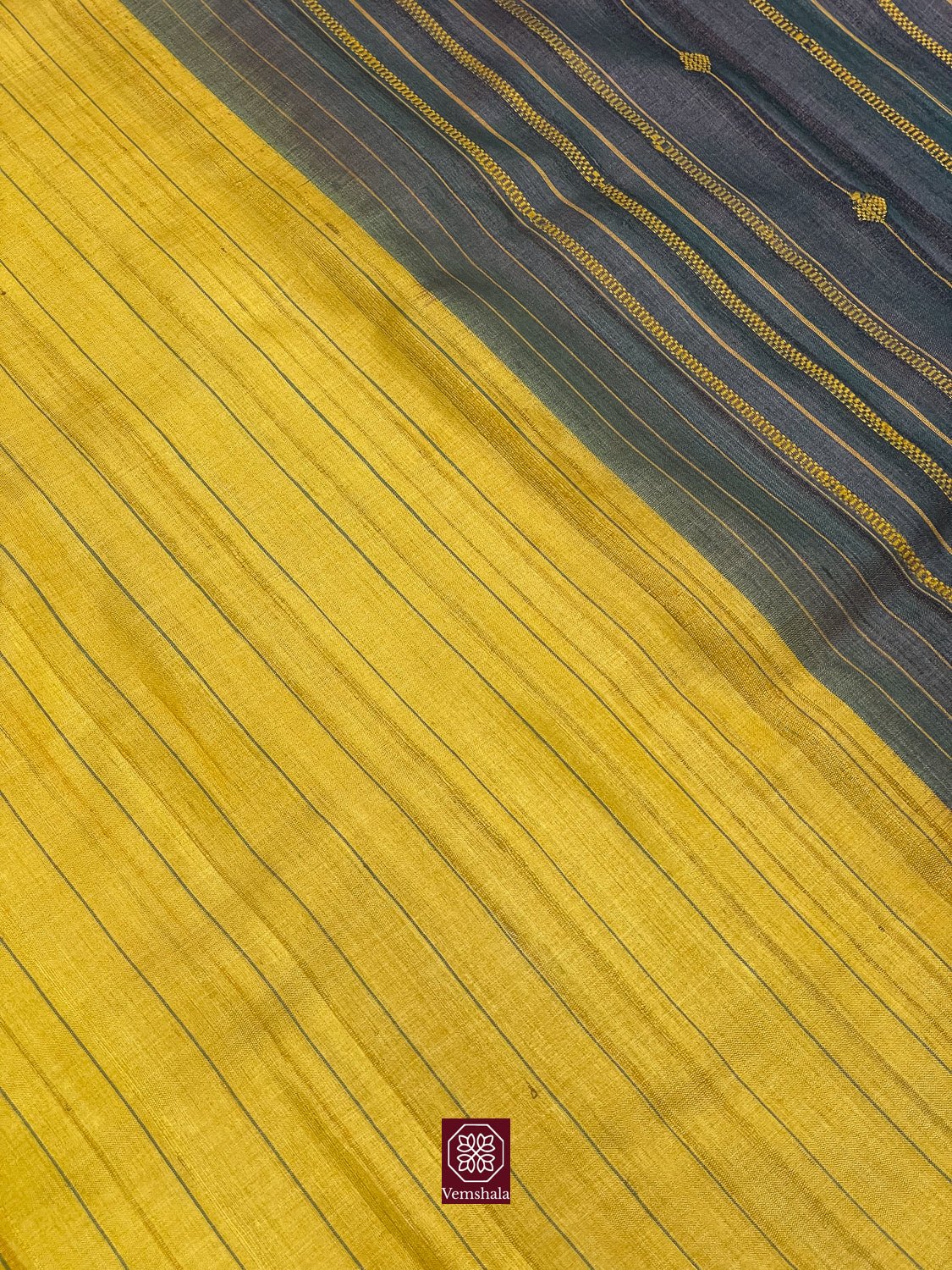 Sunflower Yellow / Teal Gopalpur Tussar Silk Saree - Vemshala