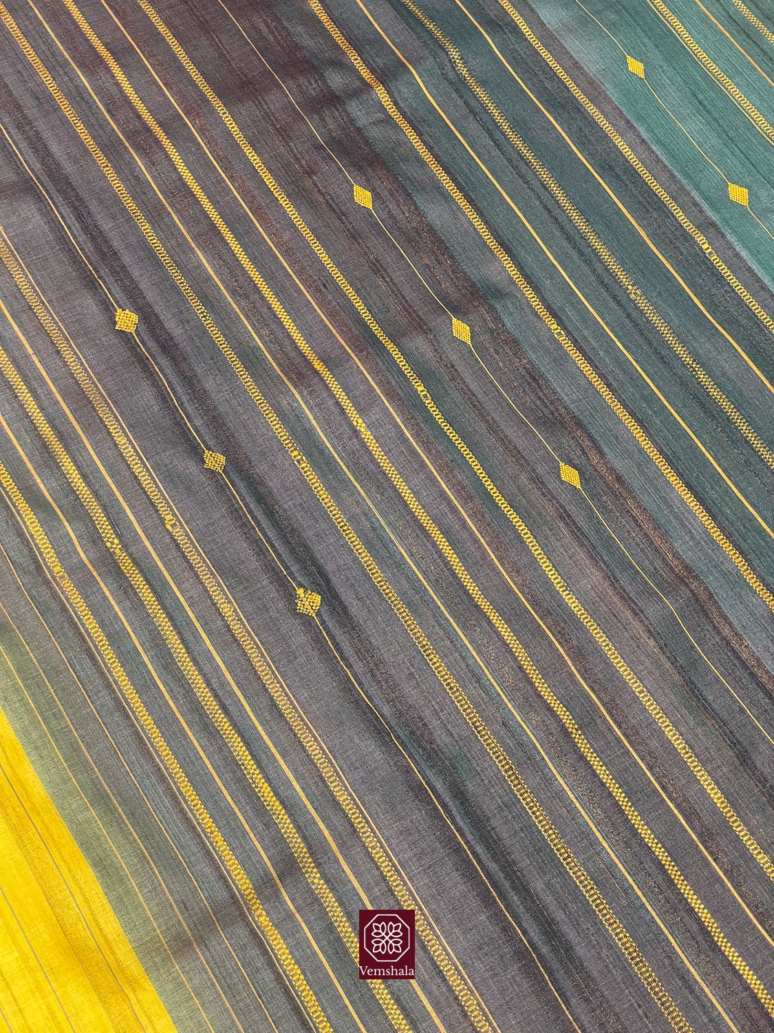 Sunflower Yellow / Teal Gopalpur Tussar Silk Saree - Vemshala