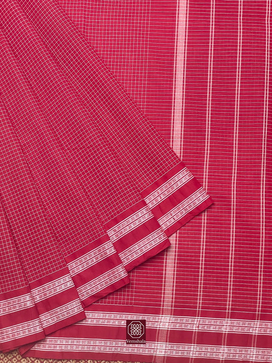 Traditional Red Kunbi Goan Handloom Cotton Saree - Vemshala