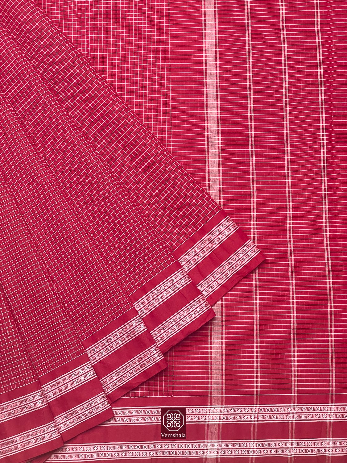 Traditional Red Kunbi Goan Handloom Cotton Saree - Vemshala