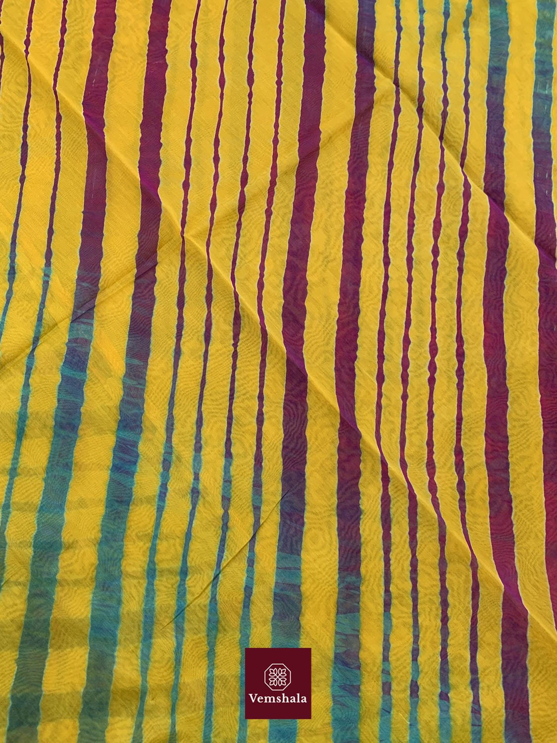 Yellow rainbow Leheriya Chanderi Saree : Tesu - Vemshala